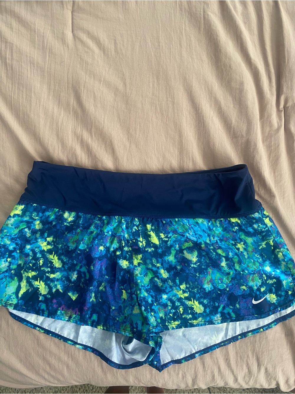Nike Navy Waistband Blue Teal Print Athletic Skort Shorts